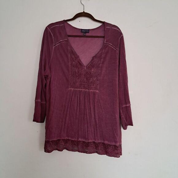 Artesia Blouse Women's XL Baby Doll Lace Embroidered Boho Distressed Faded - Picture 1 of 11